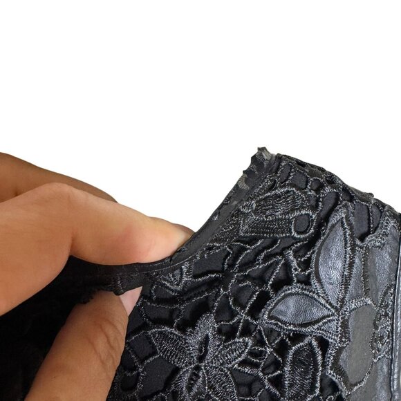 Vince Camuto Black Laser Cut Faux Leather Floral Lace Sheath Dress, Size 12 - Picture 5 of 12